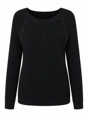 SO Casual Black Braided Detail Knit Tunic Sweater XL